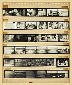 丹下健三が自身の作品を自ら撮影したコンタクトシート（写真は「広島平和会館原爆記念陳列館」の施工現場風景）