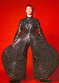 Striped bodysuit for the Aladdin Sane tour, 1973. Design by Kansai Yamamoto. Photograph by Masayoshi Sukita© Sukita / The David Bowie Archive