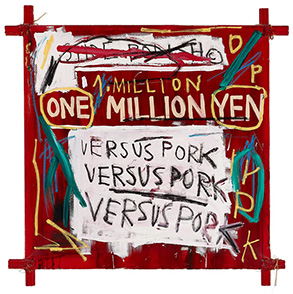 W~VFEoXLA Napoleon, 1982 Acrylic and oilstick on canvas mounted on tied wood supports 121.92 x 121.92cm Private Collection, Courtesy of the Milwaukee Art Museum  Photo: John R. Glembin Artwork © Estate of Jean-Michel Basquiat.  Licensed by Artestar, New York